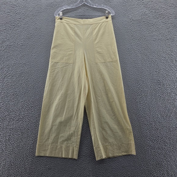 MM‎ LaFleur Womens Wide Leg Crop Pants 4 Pale Yellow Pull On High Waist - Picture 1 of 12
